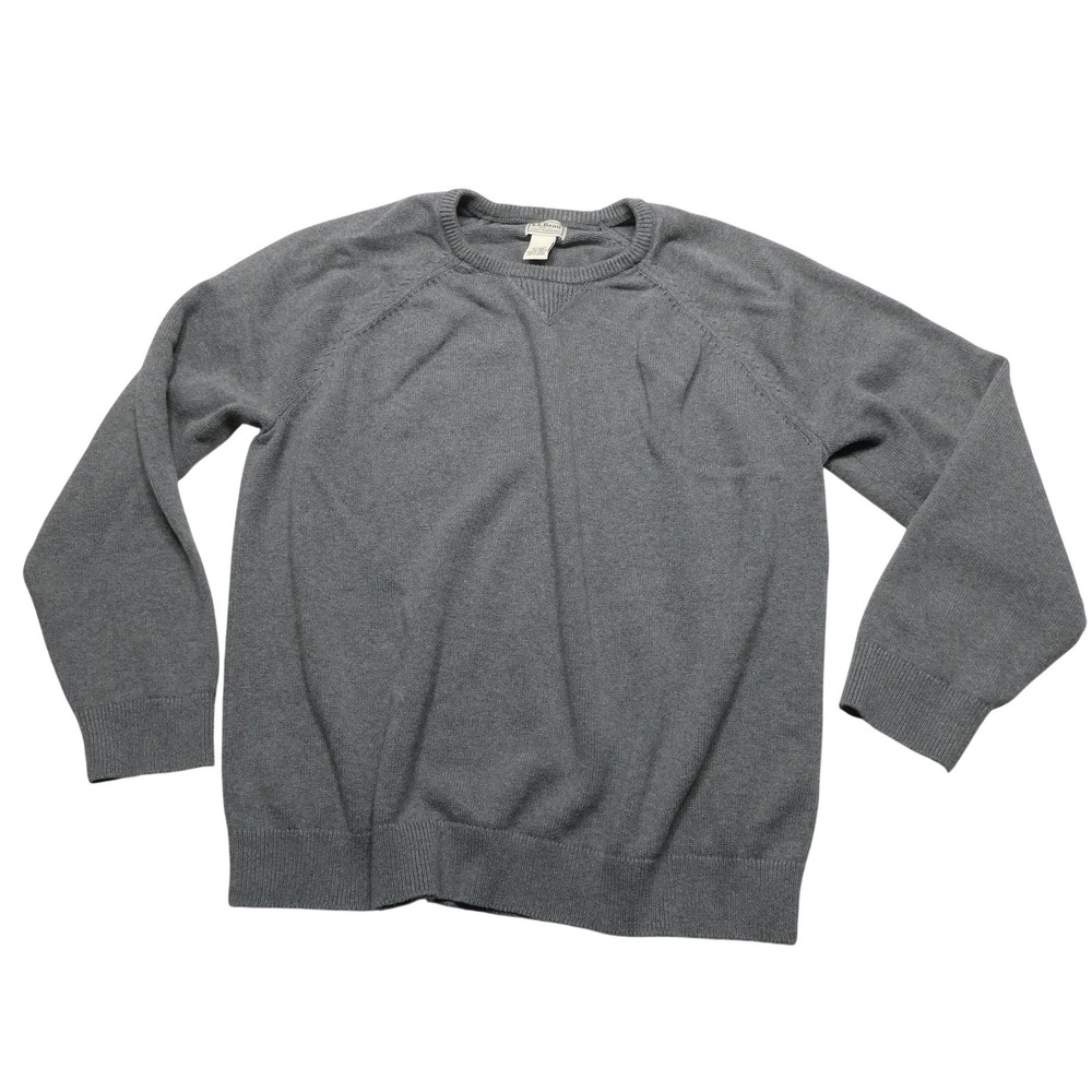 L.L. Bean Sweater Mens 2XL Gray Cotton Cashmere Crewneck Knit Pullover Warm